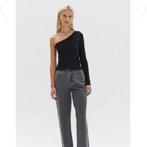 ASSEMBLY LABEL ASYMMETRIC ORGANIC JERSEY LONG SLEEVE TOP (BLACK) - NWT